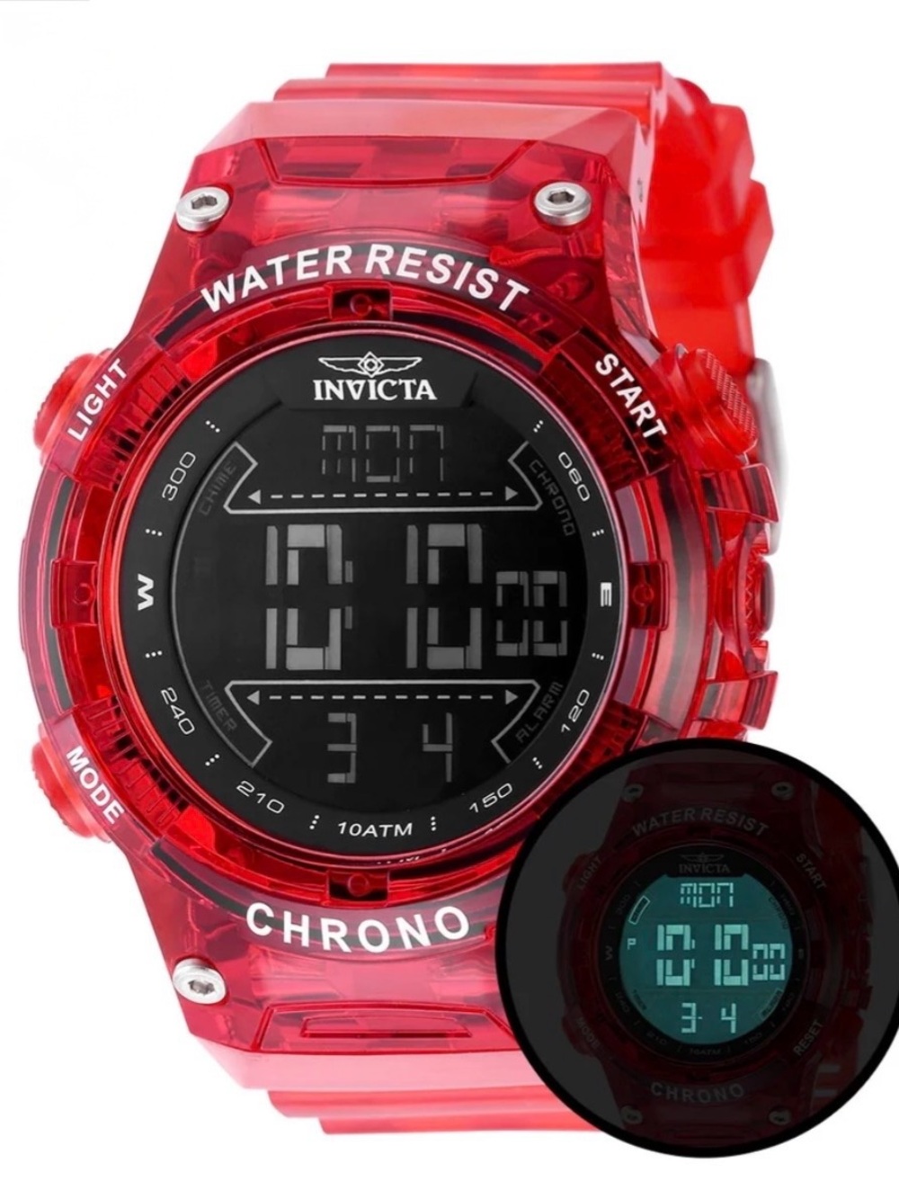 Invicta Racing Burnout Digital Men's Watch - 52mm. Transparent, Red (49045)